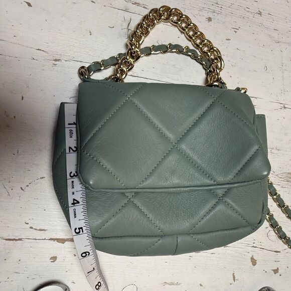 ANNA PAOLA Made In Italy Quilted Leather Flap Mint Green Chain Bag Handbag - Picture 12 of 13